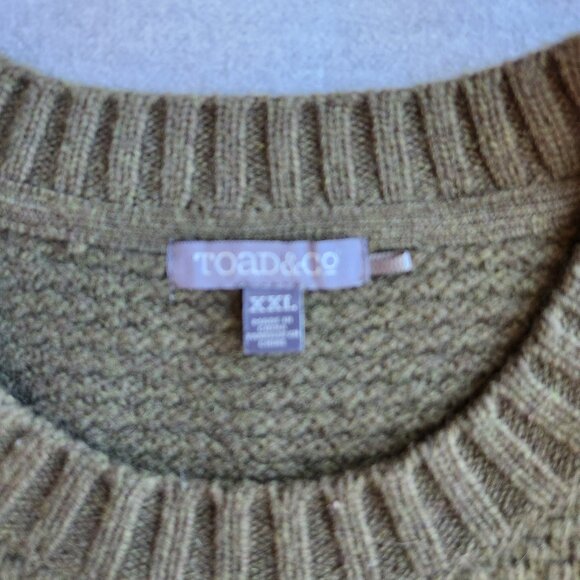 EUC Toad & Co Malamute Lambswool Waffle Knit Crew Sweater Elbow-Patch Green - Picture 6 of 8